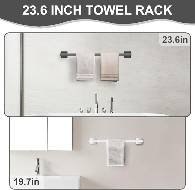 Matte Black Bathroom Hardware Accessories Towel Bar Set 5 Pieces Double Dase Toilet Paper Holder Towel Holder Set 23.6 Inch Stainless Steel Towel Rack for Bathroom Wall Mounted