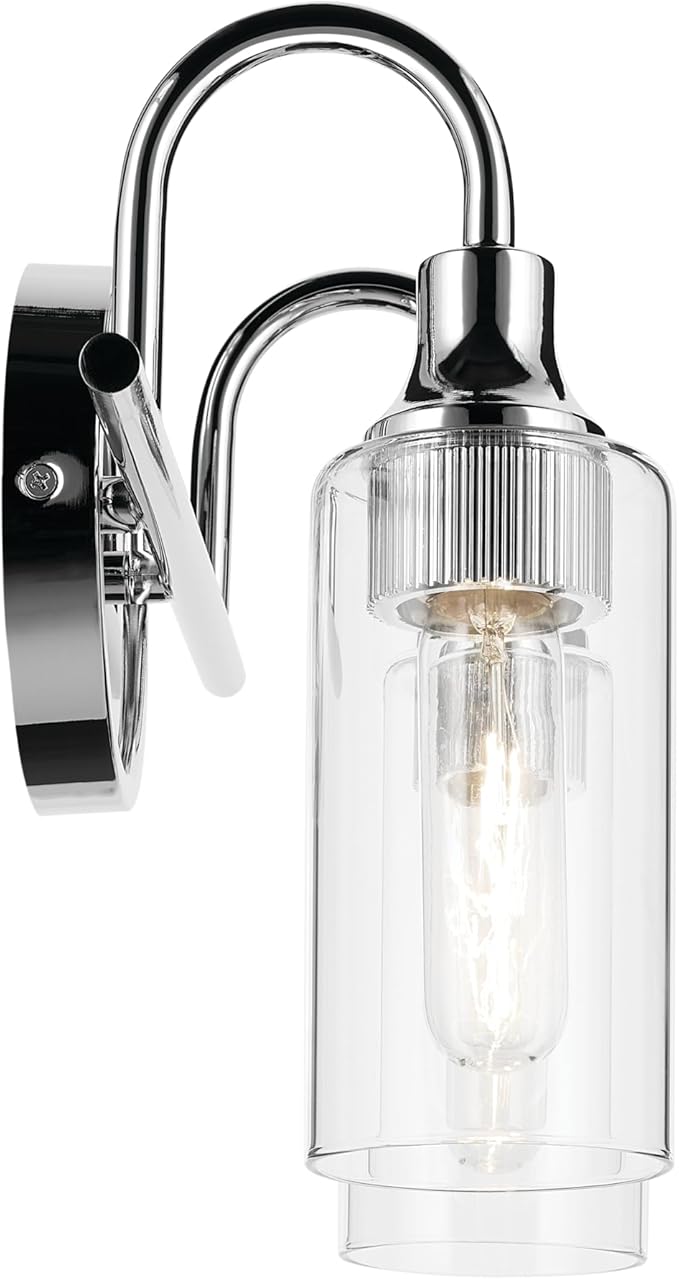 Kichler Kavi 12.5" 2-Light Vanity Light with Clear Glass in Chrome, Damp Rated, for Bathroom, Powder Room, Over a Mirror, (12.5" W x 10" H), 55210CH