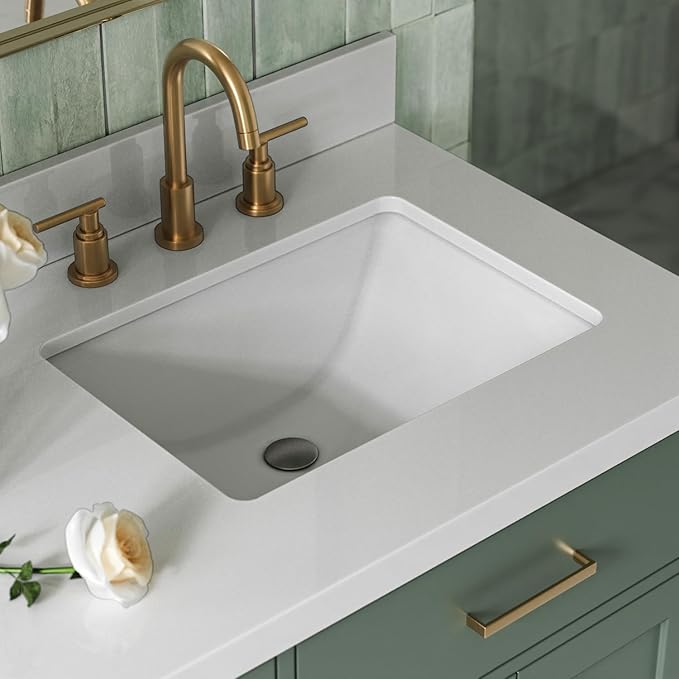 ARIEL Hepburn 67 Inch Double Rectangle Sink Bathroom Vanity with Pure White Quartz Countertop 1.5 Inch in Vintage Green