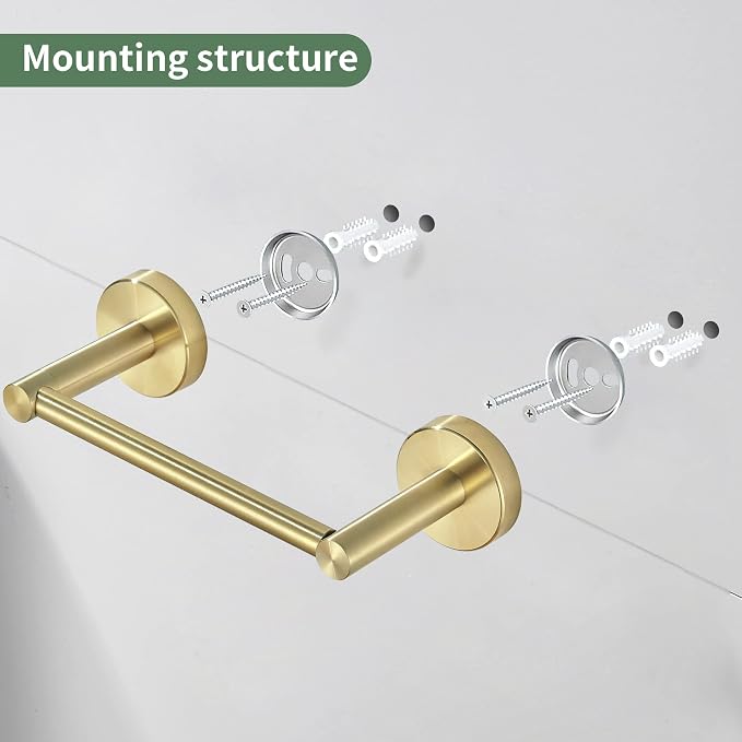 4 Pieces Brushed Gold Bathroom Hardware, Accessories Set Includes 15 to 24 Inch Adjustable Towel Bar Double Post Toilet Paper Holder Towel Ring Robe Hook Wall Mount Hand Towel Holder