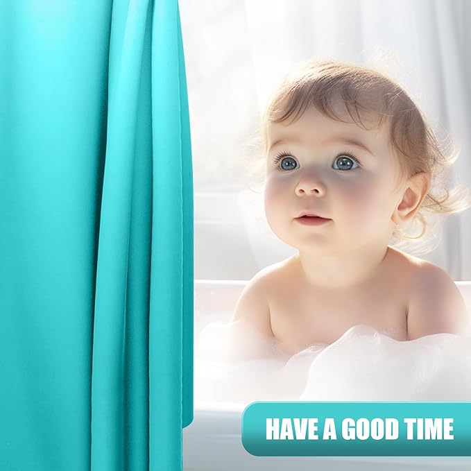 OLANLY Luxury Teal and White Ombre Shower Curtain Sets with 12 Hooks, Waterproof and Washable Decorative Shower Curtains for Bathroom, 72x72 Inches