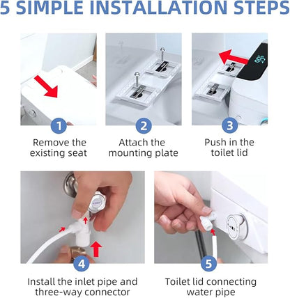 Electric Bidet Toilet Seat Elongated – Heated Seat, Warm Water & Dryer | Wireless Remote & Side Knob Dual Control, Self-Cleaning Nozzle, Slow-Close Lid, LED Display, Night Light, Easy DIY Install