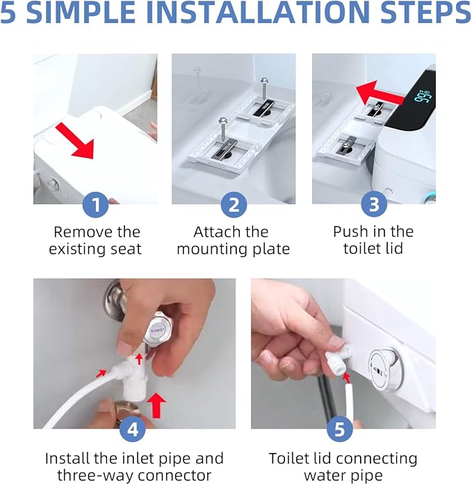 Electric Bidet Toilet Seat Round – Heated Seat, Warm Water & Air Dryer | Wireless Remote & Side Knob Dual Control, Self-Cleaning Nozzle, Slow-Close Lid, LED Display, Night Light, Easy DIY Install