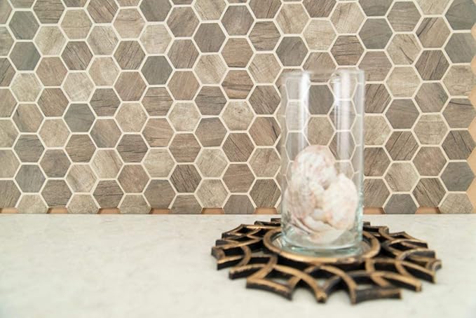MSI Driftwood Hexagon Glass Mesh-Mounted Mosaic Tile, 11.02 in. x 12.76 in. (14.65 sq. ft./case) for Kitchen Backsplash, Bathroom Wall, Accent Wall, and Shower