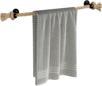 18'' Nautical Rope Towel Bar Black Coastal Towel Rack Unique Knot for Nautical Bathroom Decor Wall Mounted Bathroom Accessories Towel Holder