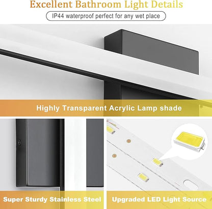 Combuh LED Bathroom Light Fixtures Over Mirror 24 Inch 14W, Black Vanity Lights Bar for Bathroom, Modern IP44 Wall Sconce Cool White 6000K