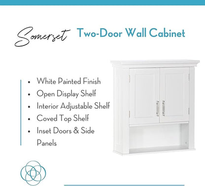 RiverRidge Somerset Two-Door Bathroom and Laundry Wall Mount Storage Medicine Cabinet with Open and Adjustable Shelf - White | Two-Door, Wall Mount, Storage, Open, Adjustable Shelf
