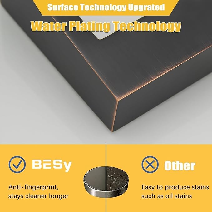BESy Bronze Waterfall Bathroom Faucets 3 Hole Square 8 Inch Widespread Bathroom Sink Faucet Vanity 2 Handle Widespread for Restroom Sink with Pop Up Drain cUPC Supply Hose Oil Rubbed Bronze