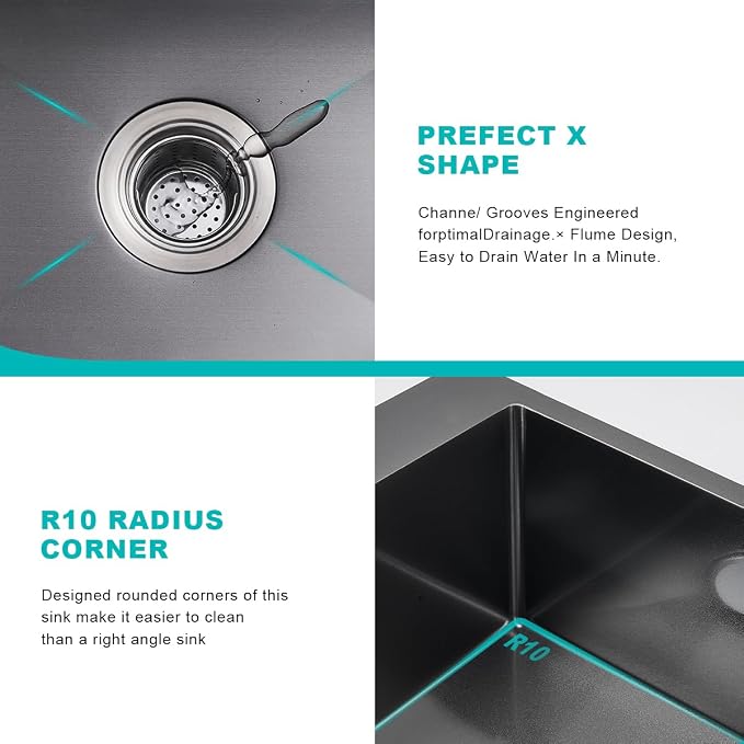 20 x 16 Inch Drop in Kitchen Sink 18 Gauge Stainless Steel | Single Bowl Topmount Bar Sink, Black Finish, Compact Basin for Small Kitchen, RV and Prep Area