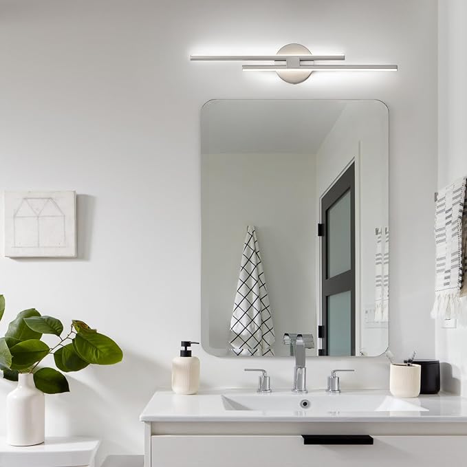 EDISLIVE Dimmable Modern LED Vanity Light Fixtures Bathroom Vanity Wall Lighting, 23.6 in Mirror Vanity Lighting Fixtures for Bathroom Bedroom Makeup Living Room, Nickel