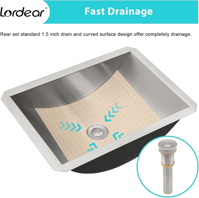 Lordear Undermount Bathroom Sink Stainless Steel - Lordear 18x13x5 Inch Vanity Bathroom Sinks Rectangle Under Couter Stainless Steel Lavatory Sink Basin with Drain