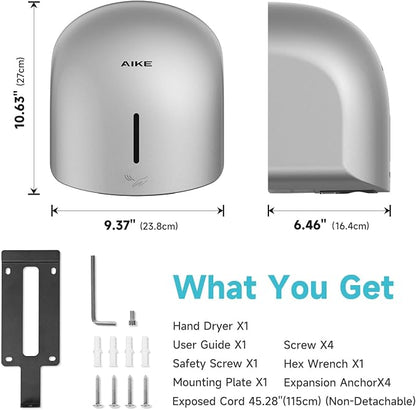 AIKE GentleAir Warm Hand Dryer,Low Noise for Home Bathroom,Stardust Silver | GentleAir Warm Dry,Plug-in Easy Install and Low Noise Experience for Home Bathroom,Smart and Sophisticated ABS Look,AK2637