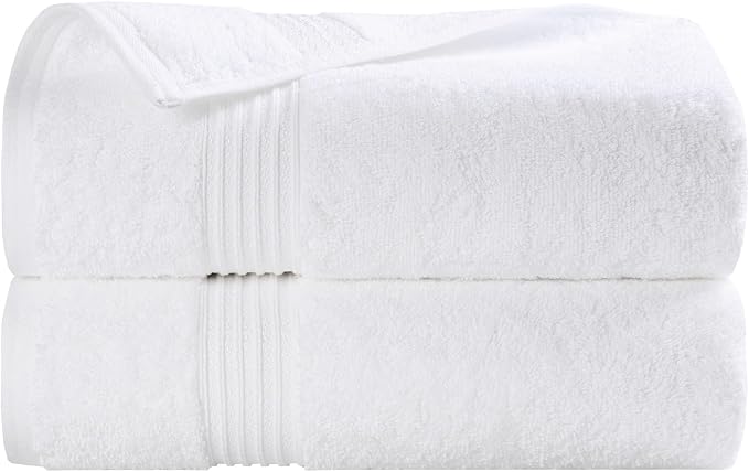 SUPERIOR Egyptian Cotton Bath Towel Set, Home Bathroom Towels, Master, Guest Bath, Decor Essentials, Quick Dry, Absorbent, Large Body Towels, Spa, Hotel, Resort, Adult, Kids, Set of 2, White