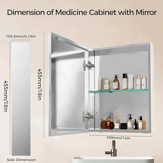 14 x 18 Inch Bathroom Medicine Cabinet with Mirror, Medicine Cabinet Mirror, Bathroom Mirror with Storage with One Adjustable Shelf, Assembly Required, Support Recessed or Surface Mount
