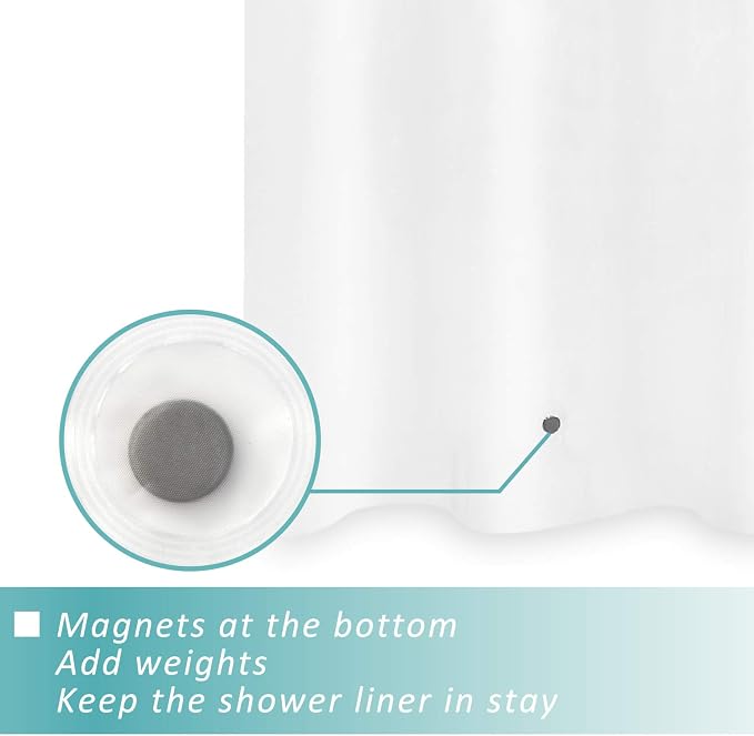Mrs Awesome Short Shower Curtain Liner with 6 Magnets 72 x 66 inch, Frost | Thick PEVA Heavy Duty, 12 Rustproof Grommets,Waterproof Frosted Shower Curtain Plastic 72x66 for Bathroom Short Size