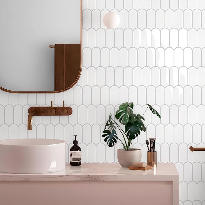 Vamos Tile Thicker Peel and Stick Backsplash Tile, White,10-Sheet | Self Adhesive Vinyl Wall Tiles with Gray Grout, Stick on Backsplash for Kitchen, Bathroom,RV,Laundry,11.1''x12''