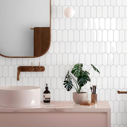Vamos Tile Thicker Peel and Stick Backsplash Tile, White,10-Sheet | Self Adhesive Vinyl Wall Tiles with Gray Grout, Stick on Backsplash for Kitchen, Bathroom,RV,Laundry,11.1''x12''