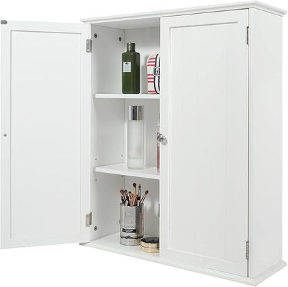 27.6in Length Bathroom Cabinet Wall Mounted,Over Toilet Storage Cabinet with 2 Doors and Adjustable Shelves,Wood Medicine Cabinet for Bathroom, White