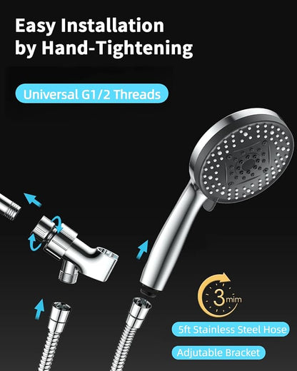 VOXON Shower Head High Pressure 10 Functions, Built-in 2 Power Wash Mode to Clean Corner, Non-Clogging Nozzles, Leakproof Stainless Steel Hose&Adjustable Bracket,for Man, Women, Pet