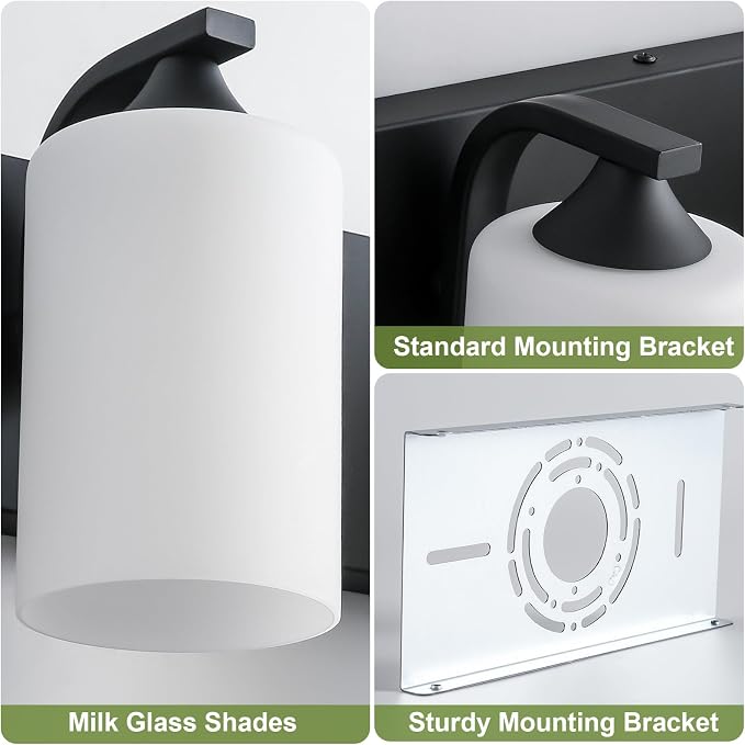 Bathroom Vanity Light Fixtures,3-Light Matte Black Bathroom Lighting Fixtures Over Mirror with Milk White Glass Shades Modern Farmhouse Vanity Lights Wall Sconces