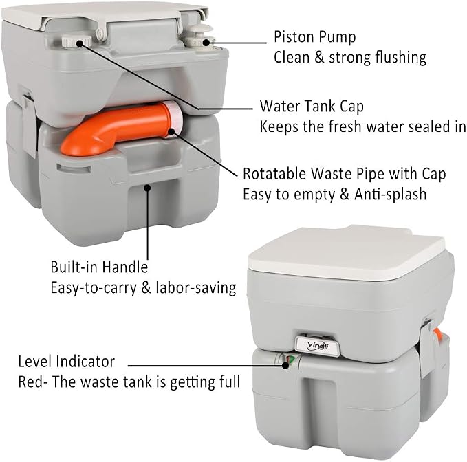 VINGLI Upgraded Portable Sink and Toilet Combo| Self-contained 5 Gal Hand Washing Station & 5.3 Gal Flushing Toilet, Perfect for Camping/RV/Boat/Road Tripper/Camper, Detachable & Lightweight