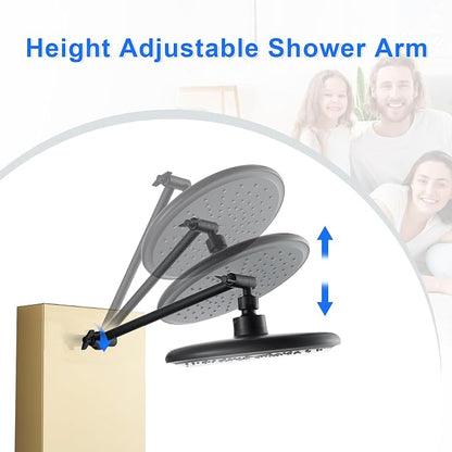 POPFLY Shower Panel Tower System with Shelf, Adjustable Shower Arm Height 8-inch Rainfall Head System, Stainless Steel Shower Panel, 6 Body Jets and 5-Setting Handheld Shower, Brushed Gold