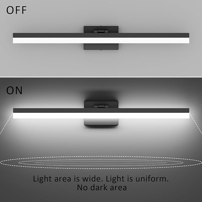 Ralbay Modern LED Black Bathroom Vanity Lights 31.5inch Modern Led Matt Black Vanity Light Fixtures Over Mirror (White Light 6000K)
