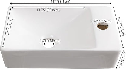 JONATHAN Y SNK1004A-R Felix 15 in. W x 8 in. D Modern Wall Mounted Rectangular Ceramic Mini Sink Basin, Right-Side Faucet, White
