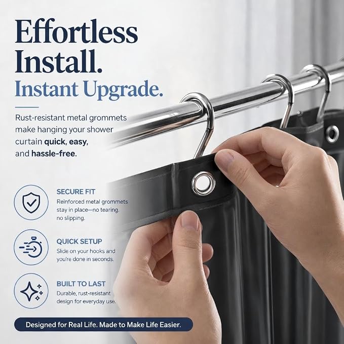 EHZNZIE Dark Grey Shower Curtain Liner 72x72, PEVA Waterproof Bath Curtain, No Chemical Smell, 3 Weighted Magnets, Durable with Rustproof Metal Grommets