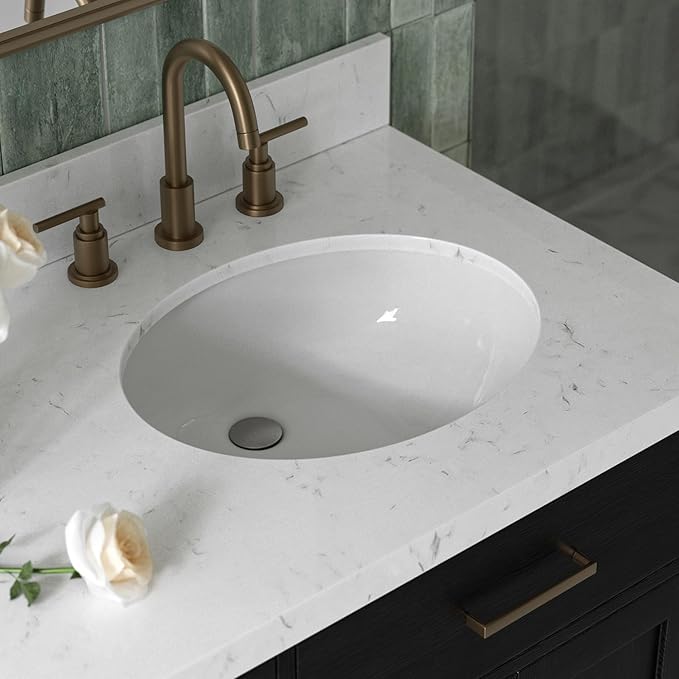 ARIEL Hepburn 66-inch Bathroom Vanity with Sink,Solid Wood, 1.5-inch Carrara White Quartz Countertop & Backsplash, Double Oval Porcelain Sink, 4 Soft Closing Doors, 6 Dovetail Drawers, Black Oak