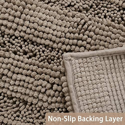 Turquoize Non-Slip Soft Chenille Bath Mat High Water Absorbent for Bath Room/Kitchen Machine-Washable, Perfect for Doormats,Tub,Size 47" X 17",Striped Pattern,Taupe