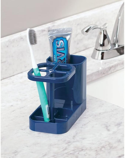 iDesign Toothbrush Holder with Storage Cup, Bathroom Sink Organizer for Toothpaste and Electric Toothbrushes, Blue