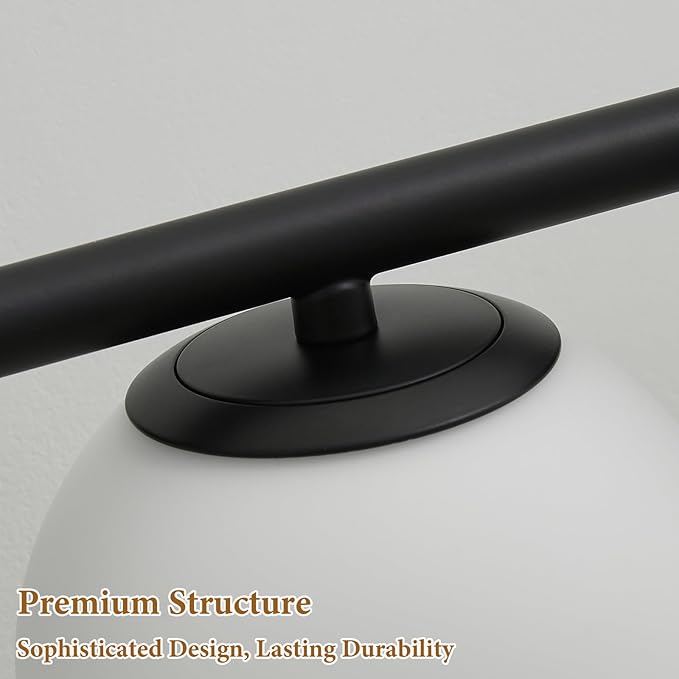 Black LED Bathroom Vanity Light: 5 Lights Mid Century Modern Milk White Glass Globe Vanity Light Fixture over Mirror - Unique Dimmable Hardwired Matte Black Bath Room Makeup Globe Wall Sconce Lighting
