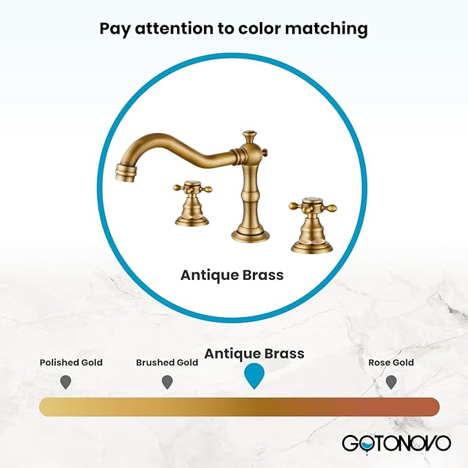 gotonovo 3 Hole Widespread Bathroom Sink Faucet Double Cross Handle Mixer Tap Faucet for Bathroom Sink Vanity Faucet Deck Mount Basin Hot Cold Water Matching Pop Up Drain Antique Brass