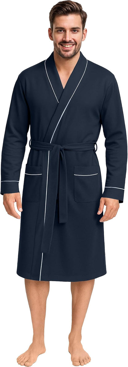 Cotton Blend Lightweight Knit Robe for Men Soft Loungewear Bathrobe