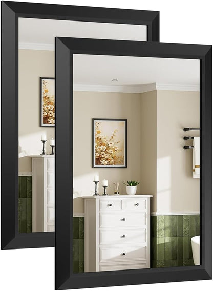 2-Pack 24x36 Inch Black Bathroom Mirror for Wall, Thick Metal Framed Rectangle Mirrors for Over Sink, Bedroom, Living Room, Entryway, Anti-Rust, HD Tempered Glass