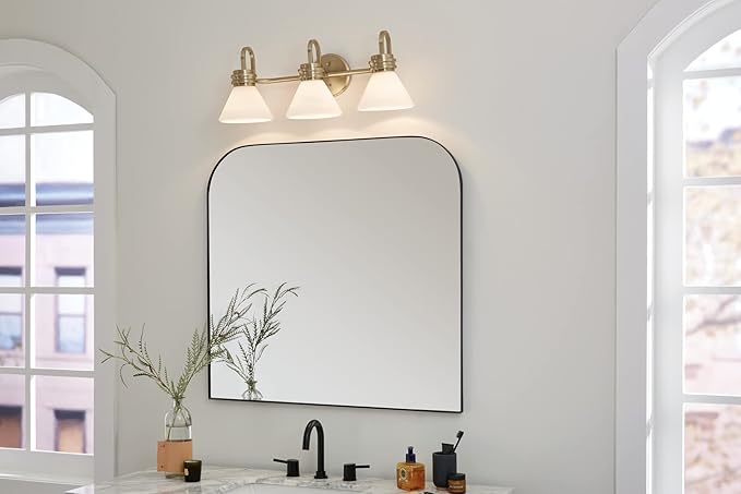 Kichler Farum 26" 3-Light Vanity Light with Opal Glass in Champagne Bronze, for Single or Double Vanity, Over a Mirror, Powder Room, Bathroom, (26" W x 9.5" H) 55155CPZ