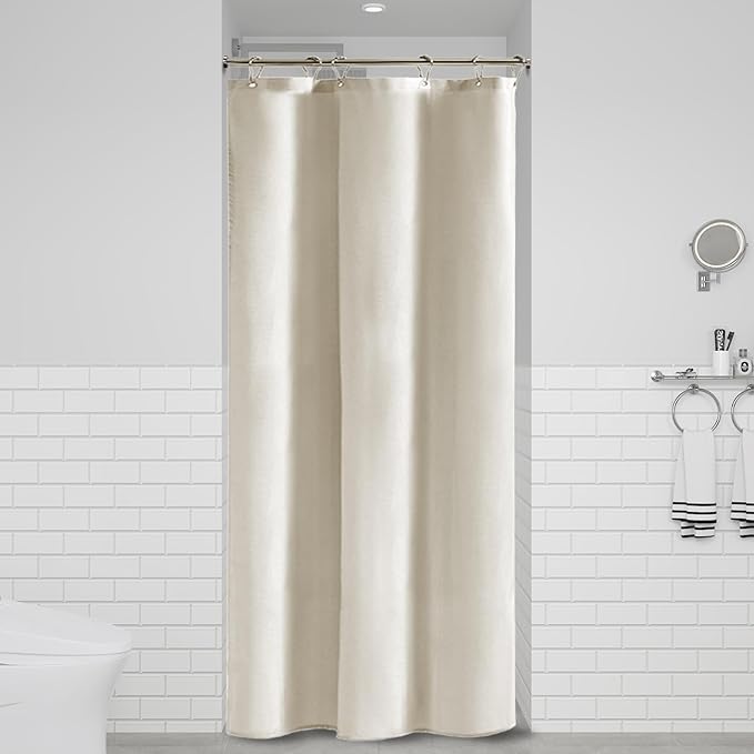 BTTN Stall Fabric Shower Curtain - 48x72 Inch Narrow Linen Textured Heavy Duty Shower Curtain Set with 8 Plastic Hooks, Hotel Spa Luxury Small Waterproof Neutral Bath Curtain for Bathroom, Light Cream