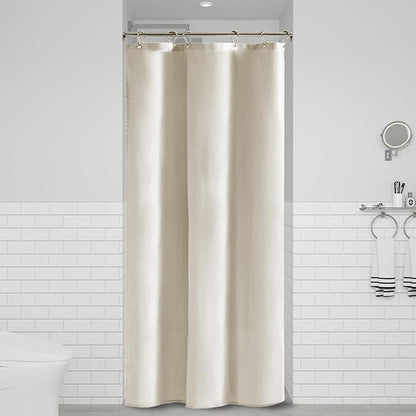 BTTN Stall Fabric Shower Curtain - 48x72 Inch Narrow Linen Textured Heavy Duty Shower Curtain Set with 8 Plastic Hooks, Hotel Spa Luxury Small Waterproof Neutral Bath Curtain for Bathroom, Light Cream