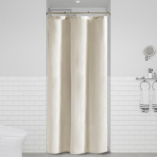 BTTN Stall Fabric Shower Curtain - 36x72 Inch Narrow Linen Textured Heavy Duty Shower Curtain Set with 6 Plastic Hooks, Hotel Spa Luxury Half Waterproof Neutral Bath Curtains for Bathroom, Light Cream