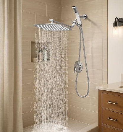 G-Promise All Metal 16" Rain Shower Head with Handheld for Bathroom Upgrade | All Metal, Built to Last, Easy Install, Adjustable Height & Angle for All Heights, Extra Long Hose, Modern Upgrade