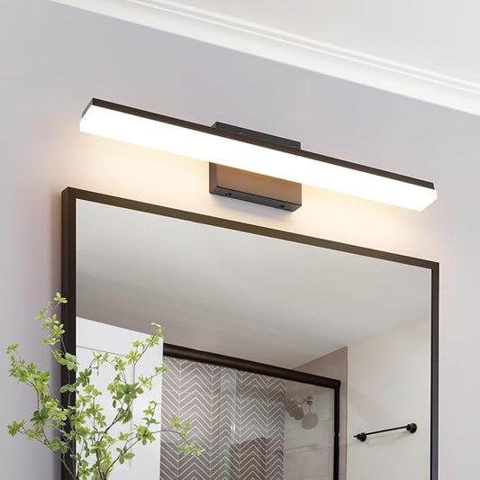 mirrea 24in Modern LED Vanity Light for Bathroom Lighting Dimmable 24w Black Painted (Warm White 3000K)