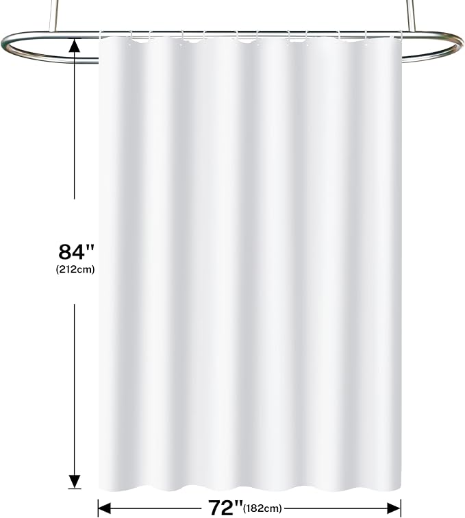 3 in 1 Shower Curtain Set, 72x84 White Shower Curtain and Liner Set with 12 Double Sided Shower Curtain Hooks, Cloth Shower Curtains for Bathroom,Waterproof