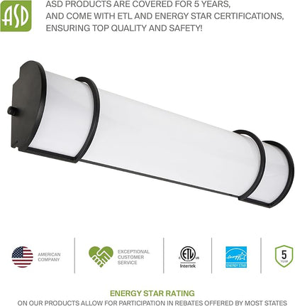 ASD LED 36" Vanity Flush Mount Light Fixture, Linear Bathroom Lighting Bar | 3CCT, Dimmable, Energy Star, ETL Listed | 30W 2650LM 3000-5000K 120V | Long Bath Wall Sconce Over Mirror | Black, 4 Pack