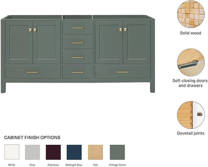 ARIEL Cambridge 72-inch Bathroom Vanity Base Cabinet,Solid Wood, 4 Soft Closing Doors, 6 Dovetail Drawers, Vintage Green