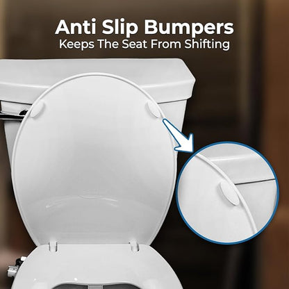 GenieBidet Right Side Bidet Toilet Seat Round - Round Bidet Toilet Seat with Adjustable Self-Cleaning Nozzles, Attachment, T Adapter & Bottle - Non Electric Bidet Seat