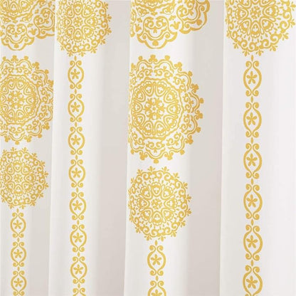 Lush Decor Stripe Medallion Shower Curtain-Fabric Mandala Bohemian Damask Print Design, 72" x 72", Yellow