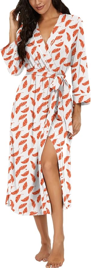 PrinStory Womens Robe Long Knit Bathrobe Lightweight Soft Robes Ladies Bath Robe