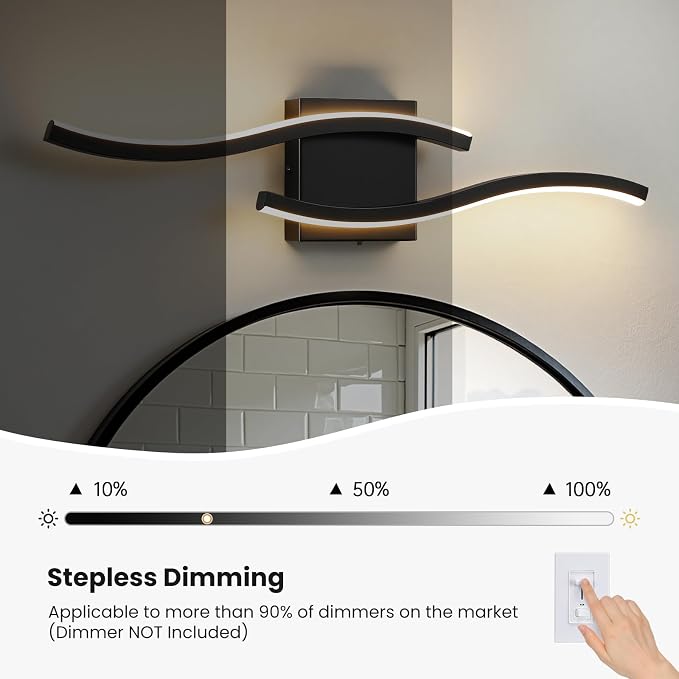 Bathroom Vanity Lights Over Mirror: 23.6 Inch 16W Black LED Bathroom Lighting Fixtures 5CCT Dimmable 2700-5000K Vanity Lighting Modern Bath Sconces Wall Light for Mirror Cabinets Bedroom Living Room