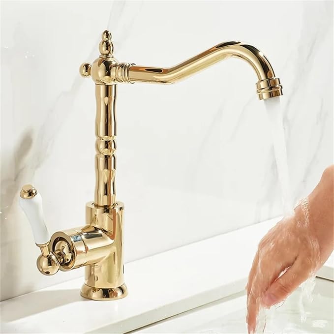 Bathroom Faucet Kitchen Faucet Brass Sink Mixers Tap Hot Cold Water Crane(Gold)